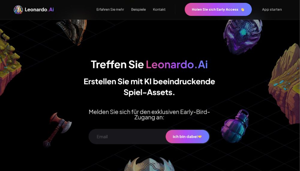 Screenshot der Website des KI Tools Leonardo.ai