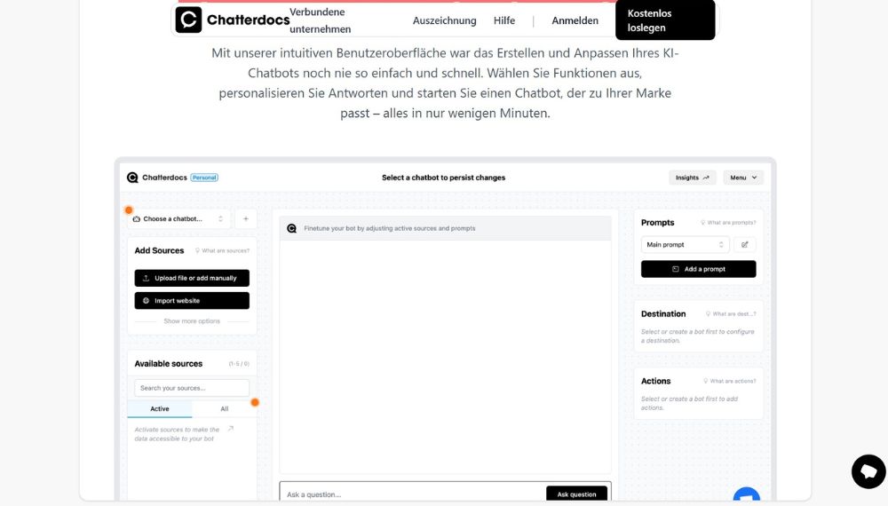 Screenshot: Chatterdocs KI gesteuerte Chatbots für den Kundenservice