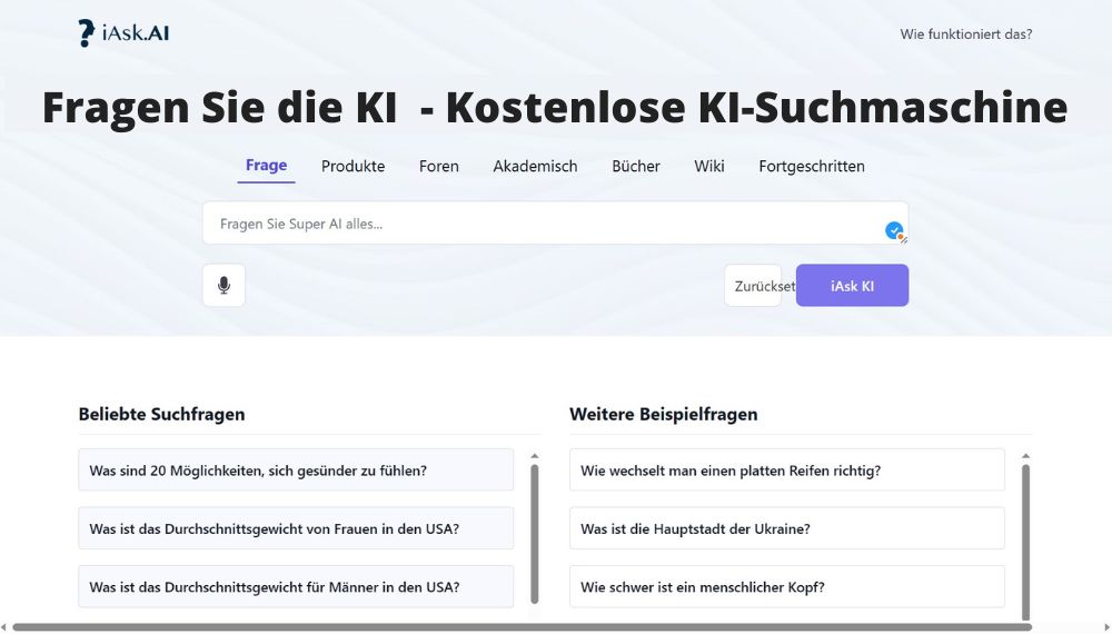 Screenshot: iAsk AI (Ask AI) - KI-Suchmaschine