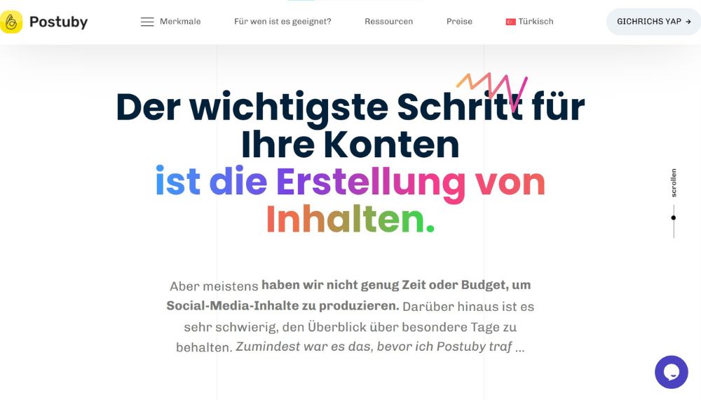 Screenshot der Website: Postuby AI